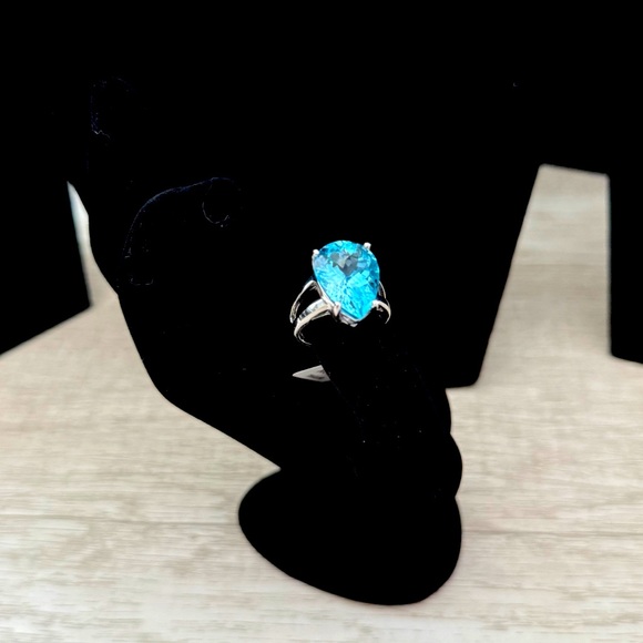 JTV Ring 12ct Pear Shape Swiss Blue Topaz Sterling Silver Solitaire Size 7-NWT